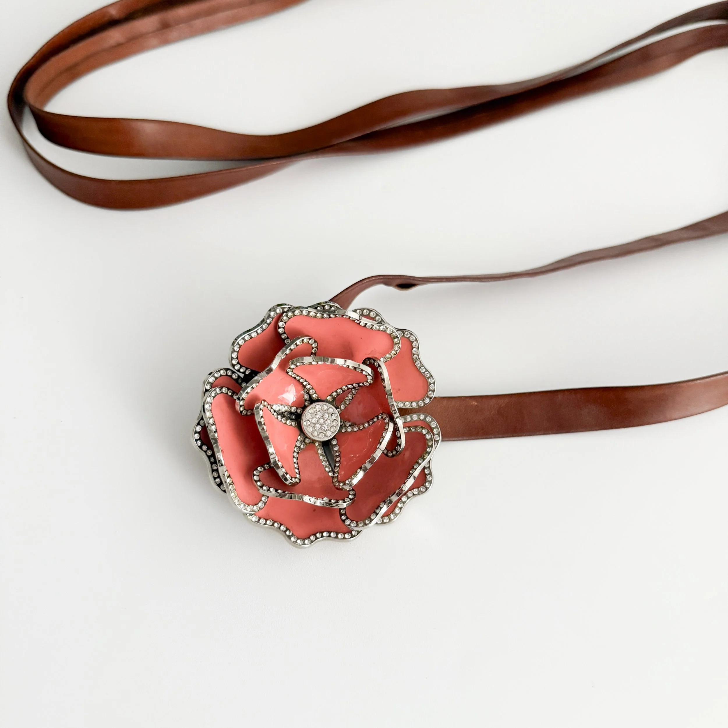 Yves Saint Laurent Vintage 1970's Maroon & Gold Flower Chain